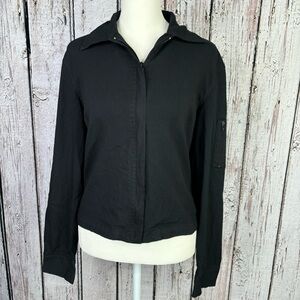 Express Vintage Late 90s-Y2K Black Zip Up Stretch Jacket Size 7/8 Zipper Accents
